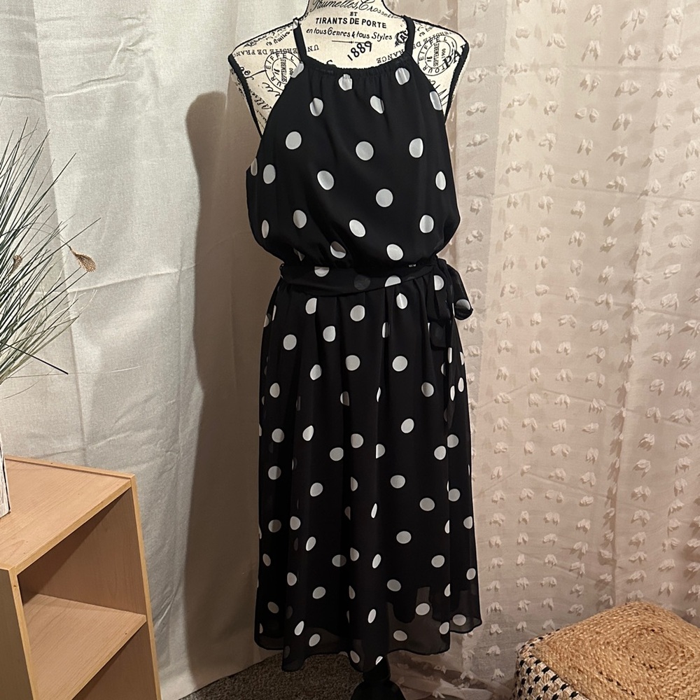 Banana Republic Black and White Polka Dot Halter Midi Dress